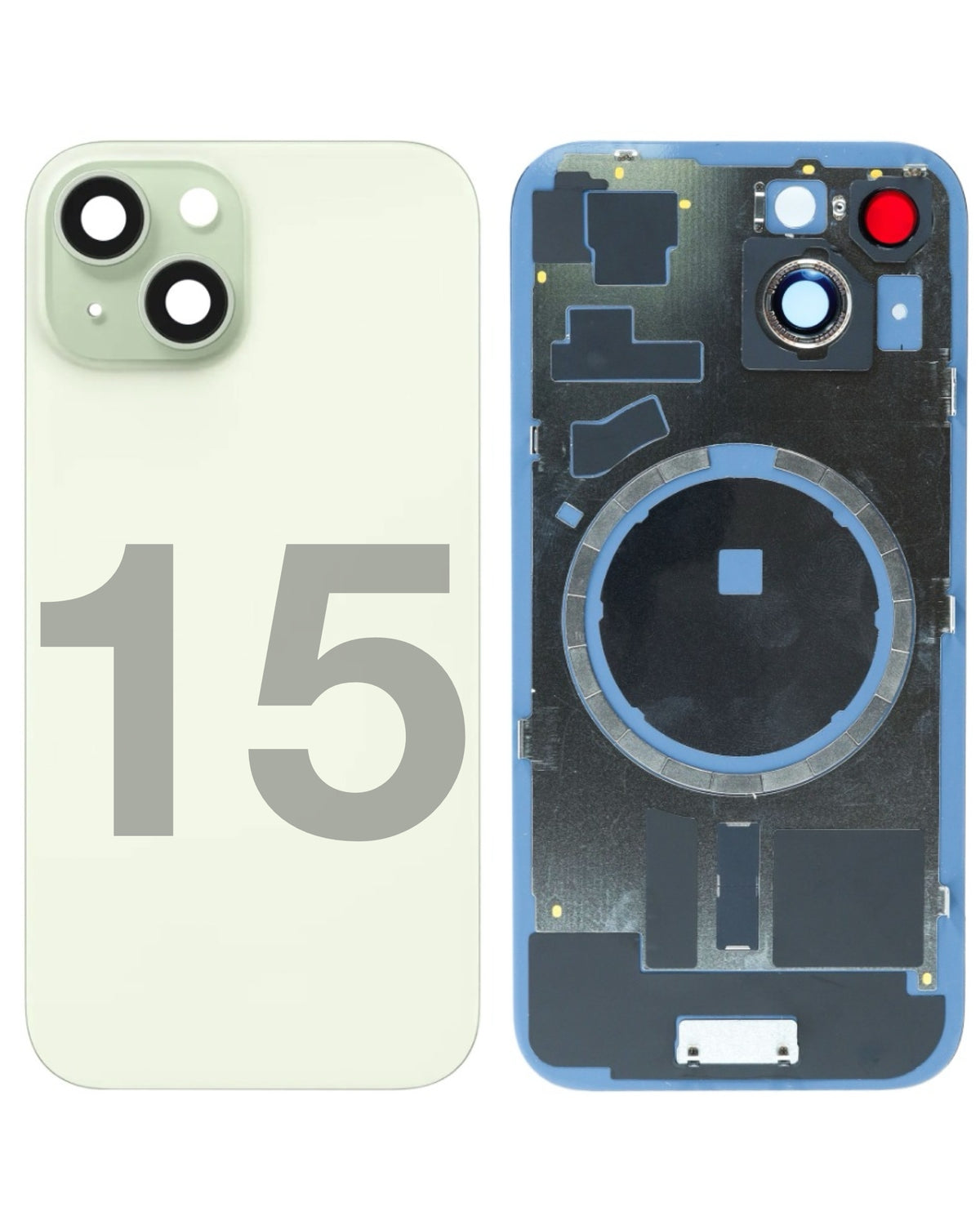 iPhone 15 Back Glass Half Assembly (No Coil) - Premium