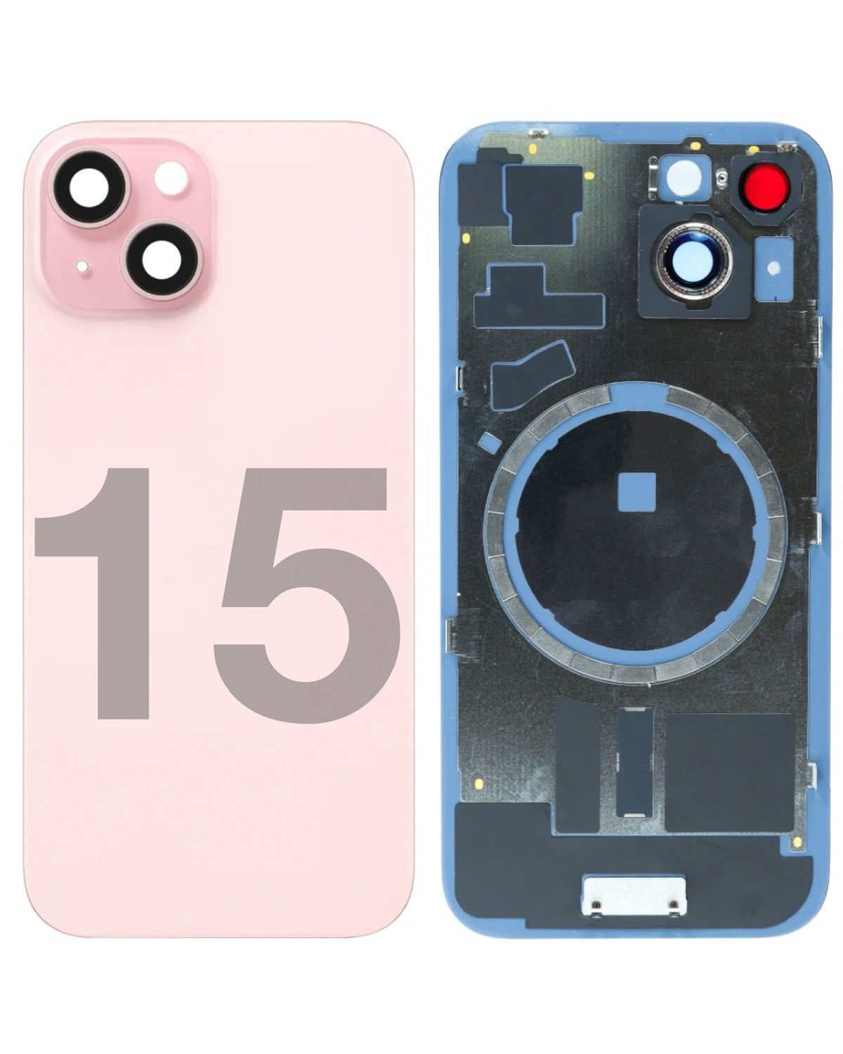 iPhone 15 Back Glass Half Assembly (No Coil) - Premium
